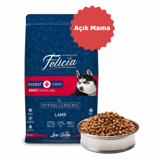 Felicia Düşük Tahıllı Hipoalerjenik Kuzu Etli Orta ve Büyük Irk Yetişkin Açık Köpek Maması