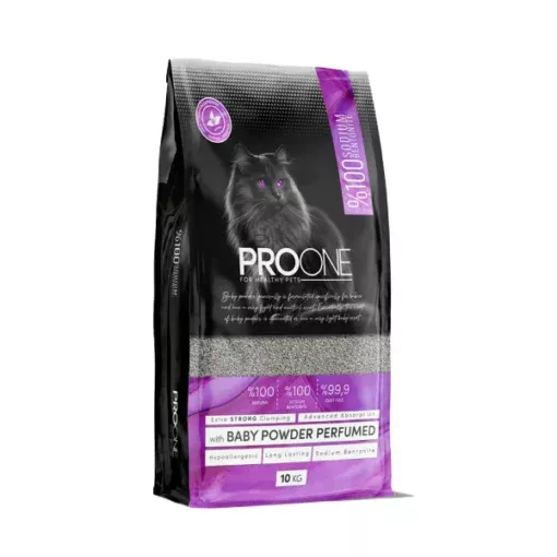 ProOne Hypoallergenic Bebek Pudrası Kokulu İnce Taneli Sodyum Bentonit Kedi Kumu0